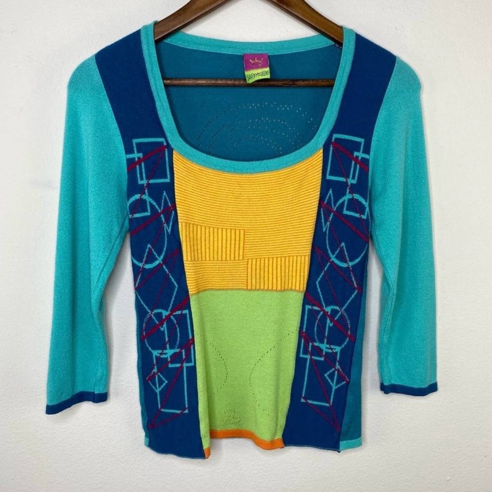 Save The Queen Multicolored/Turquoise Knit Top